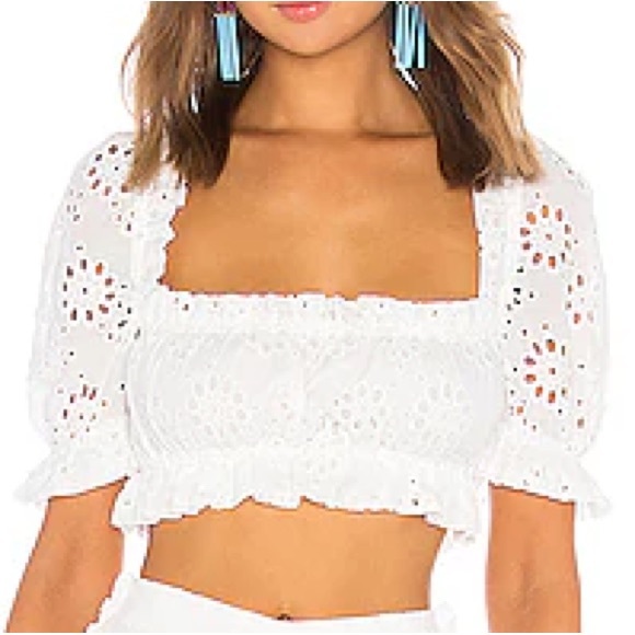 LPA Tops - LPA White Eyelet Puff-Sleeve Crop Top